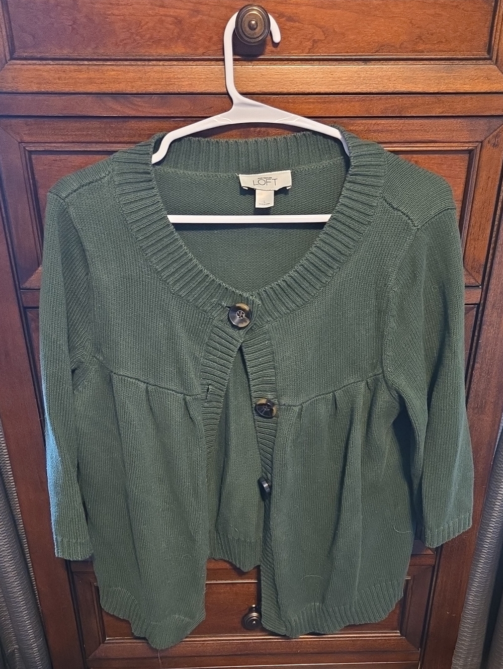 LOFT Olive Green Button-Front Knit Cardigan
